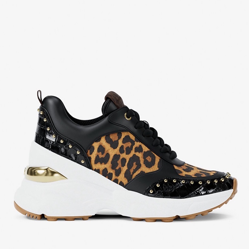 Michael Kors Leopard-Print Platform Sneaker in Black, Brown and White